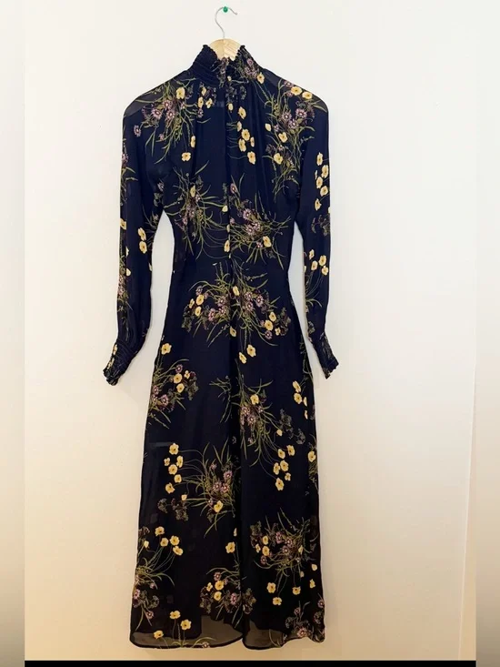 Reformation Valentin Dress in Anastasia - Black Green Floral long sleeve SIZE 0 - Picture 6 of 11